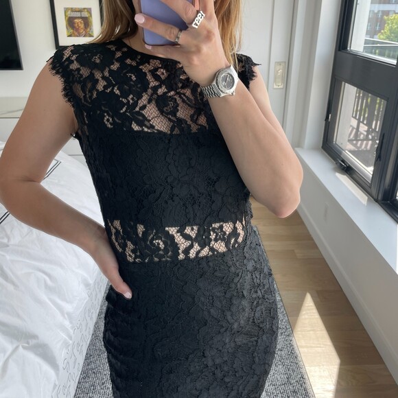 Alexis Bodycon Lace Paneled Midi Dress Black Small - Picture 5 of 8